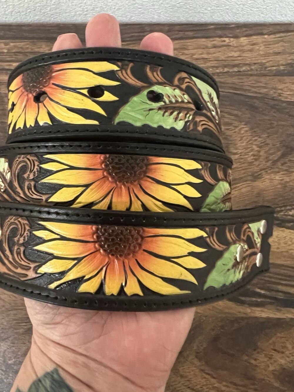 Nocona Western Belt Women Sunflower Tooled Black Floral Size XL